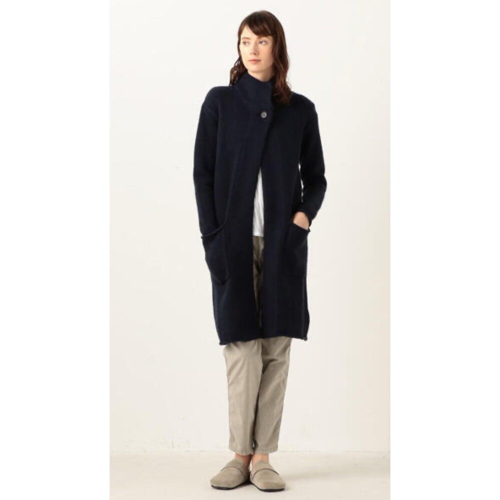 James Perse sz 1 Long Cardigan Womens Wool Camel Long Jacket Navy Blue Small NWT